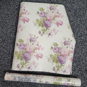 Vintage 90s Sanitas Purple Floral Prepasted Wallpaper, 20.5" wide